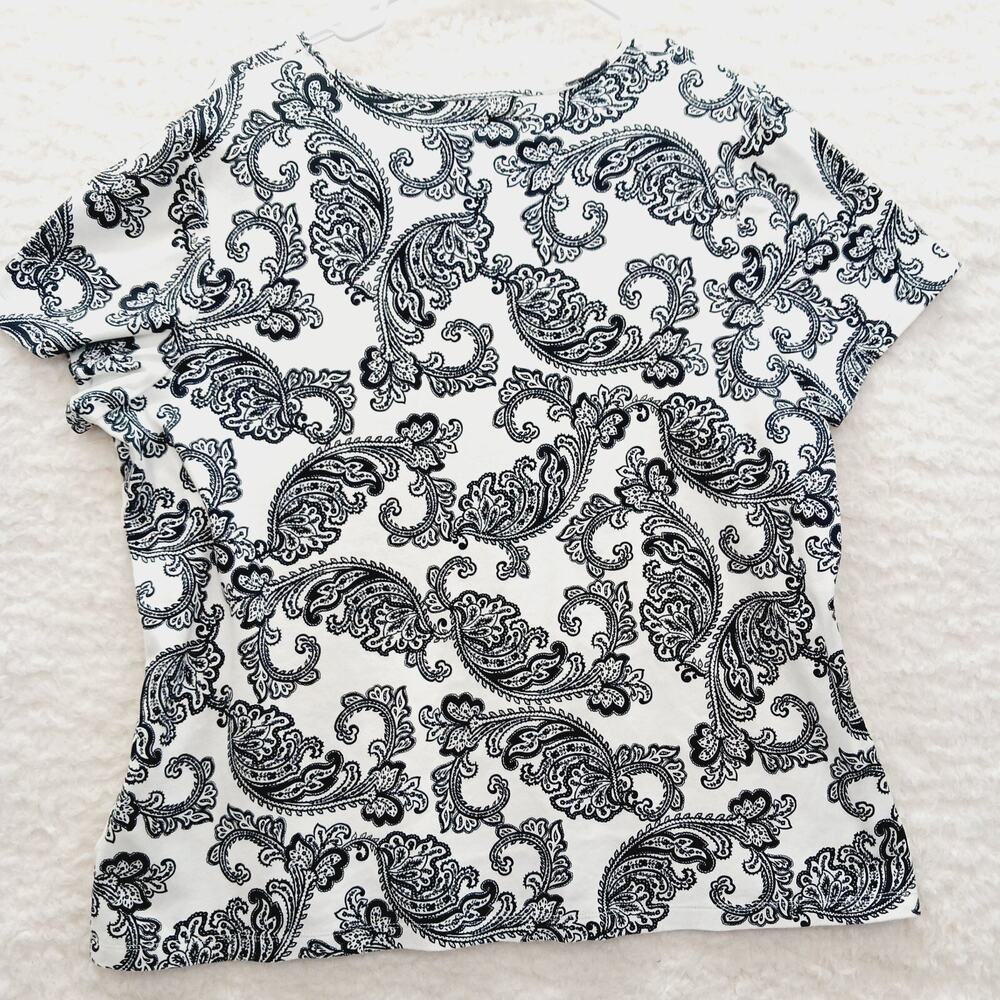 T-Shirt Women Paisley Floral Black White Pima Cotton Whimsycore Casual Size 1X - Picture 2 of 8